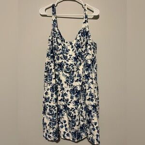 Abercrombie & Fitch Mini Linen Blend Blue/White Floral Sleeveless Dress XXL